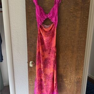 Chic Pink Lace and Orange Floral Dress from Free People